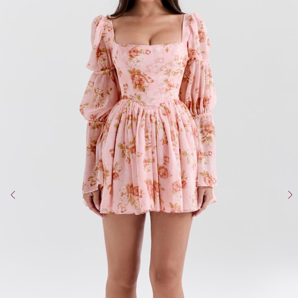 House of CB Sancia English Vintage Rose Print Puff Sleeve Mini Dress - Picture 2 of 3